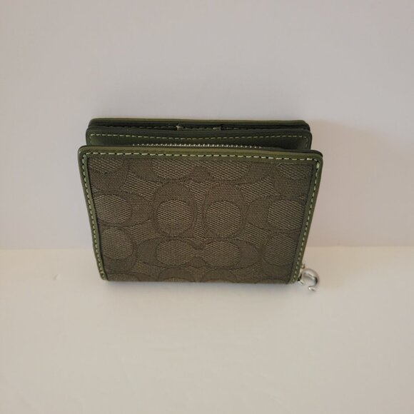 Coach CU401 Snap Wallet Signature Jacquard Small Wallet Clutch Olive Drab - Picture 4 of 8